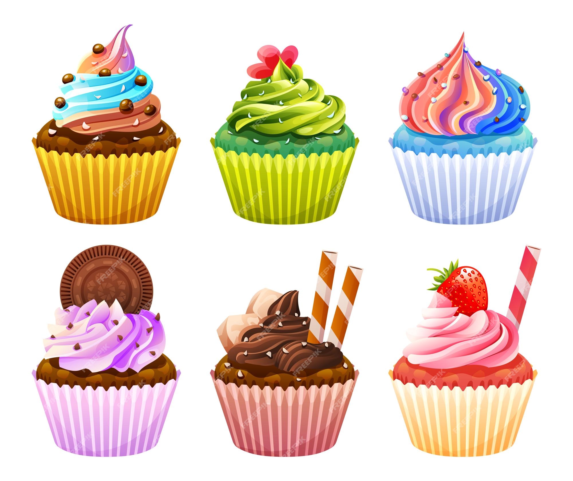 Premium Vector | Set of delicious cupcakes cartoon illustration Premium Vector | Set of delicious cupcakes cartoon illustration
