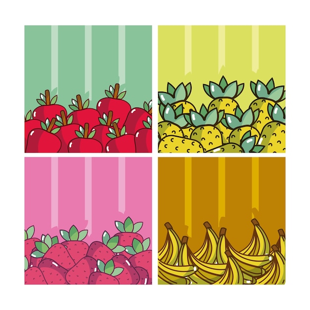 Set of delicious fruits cartoons collection