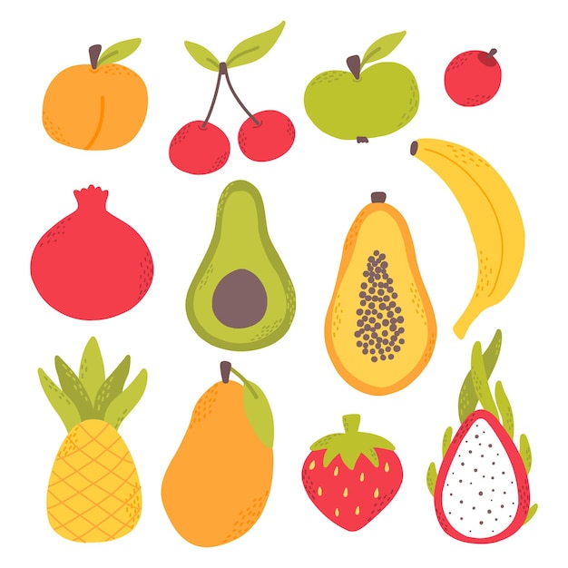 A set of delicious fruits Collection of hand drawn fruits