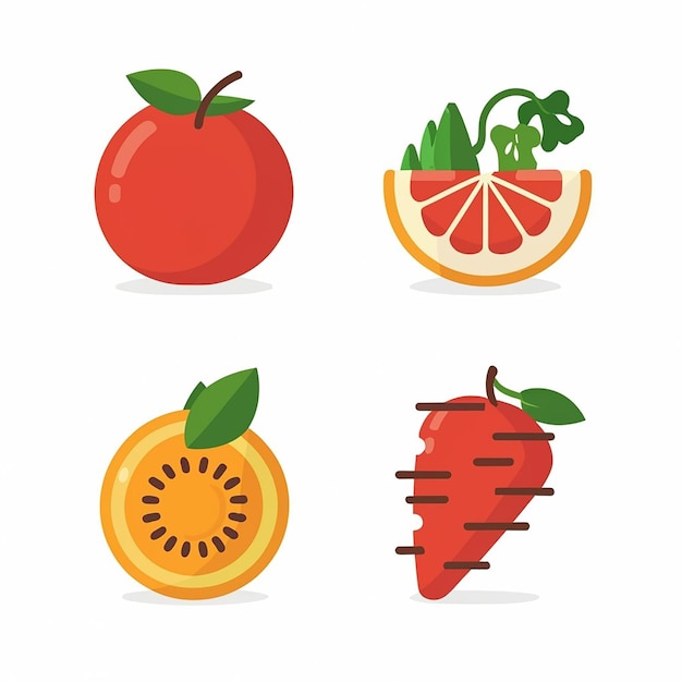 Set delicious summer fruits and vegetables icon