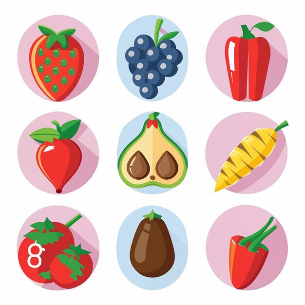 Vector set delicious summer fruits and vegetables icon