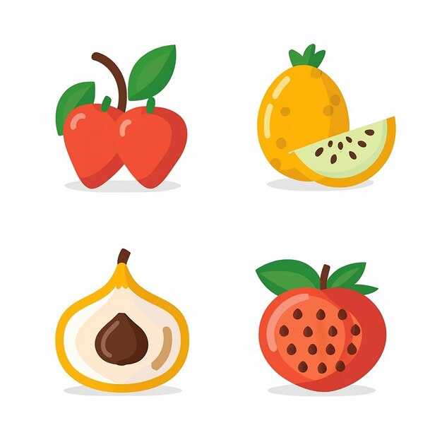 Vector set delicious summer fruits and vegetables icon