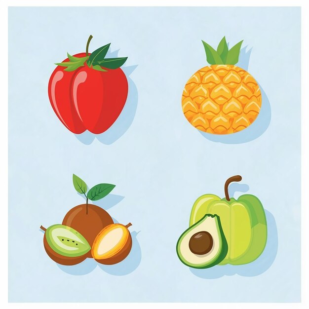 Vector set delicious summer fruits and vegetables icon