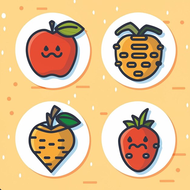 Vector set delicious summer fruits and vegetables icon