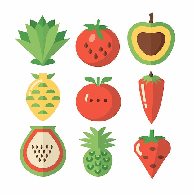 Set Delicious Summer Fruits and Vegetables icon