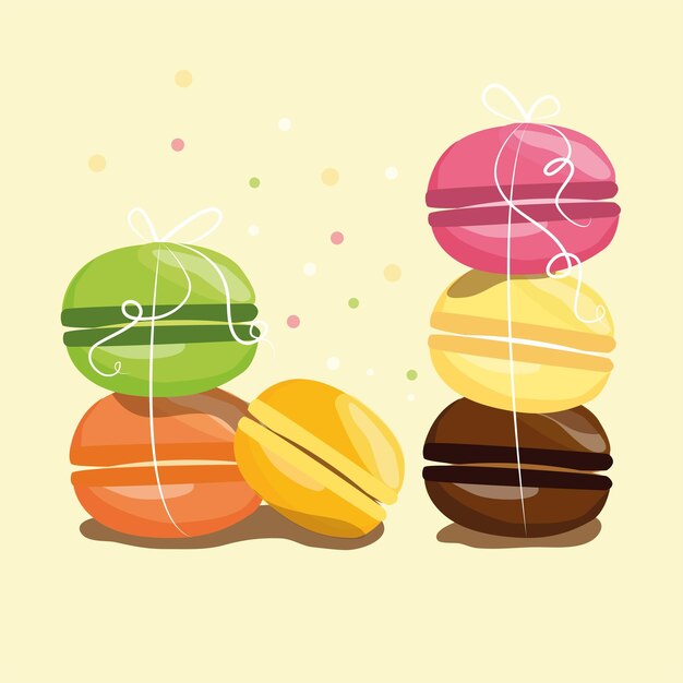 a set of delicious sweet macaroons of different colors and flavors