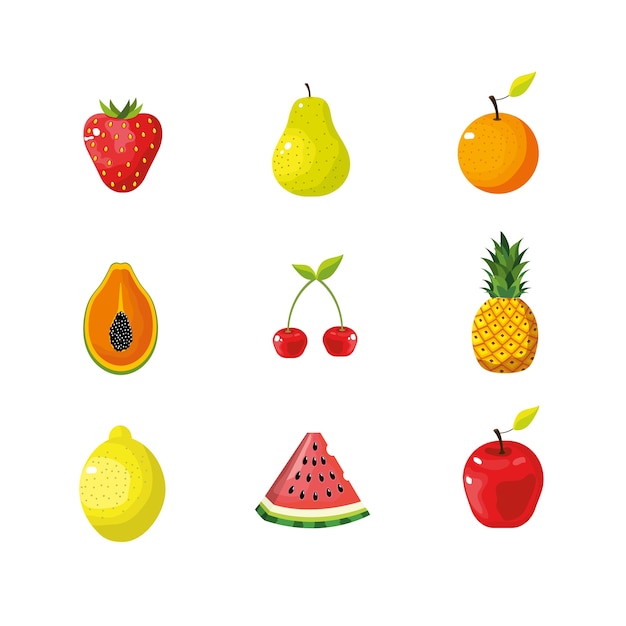 Vector set delicious tropical and exotic fruit