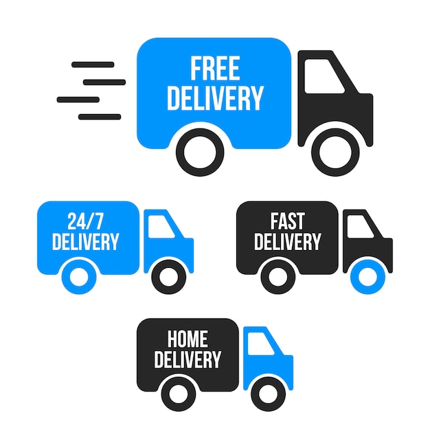 Set of delivery icons Fast delivery free delivery home delivery trucks Vector illustration set