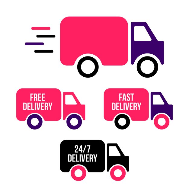 Set of delivery icons Fast delivery free delivery home delivery trucks Vector illustration set