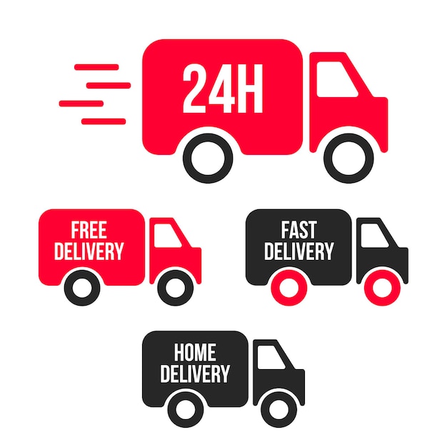 Set of delivery icons Fast delivery free delivery home delivery trucks Vector illustration set