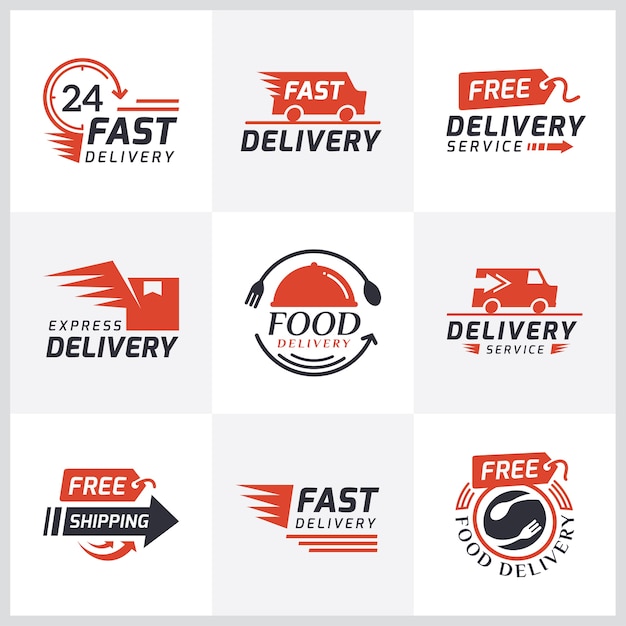 Vector set of delivery labels for online shopping