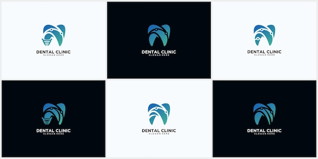 Set of dental clinic logo design concept, dental implant logo, modern dental care logo template