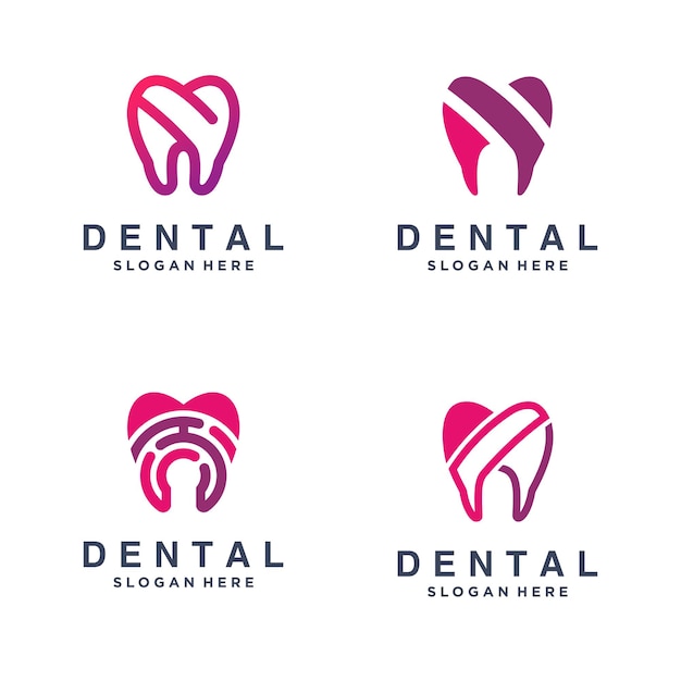Set di icone del logo dentale con concept design moderno vettore premium