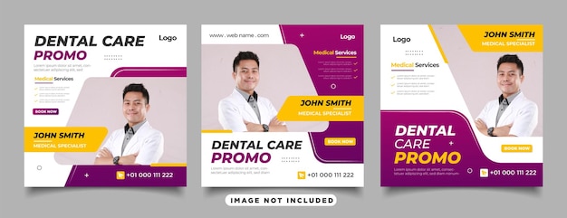 Vector set of dentist and dental care for social media post template