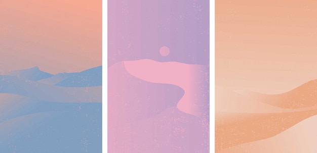 Vector set of desert pattern. landscape with popular gradient color.