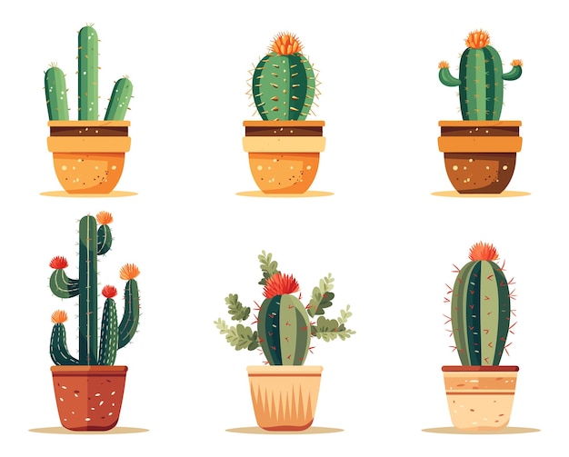 Set of desert plant pots vector illustration set of cactus plant pots vector illustration set of indoor plant pots illustration