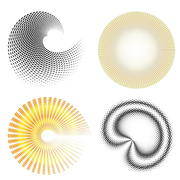 Impostare il cerchio dell'elemento di design colori vettoriali audaci isolati anello dorato da strisce ondulate bagliore astratto di molti vortici scintillanti creati utilizzando l'illustrazione vettoriale dello strumento di fusione eps10 per la presentazione