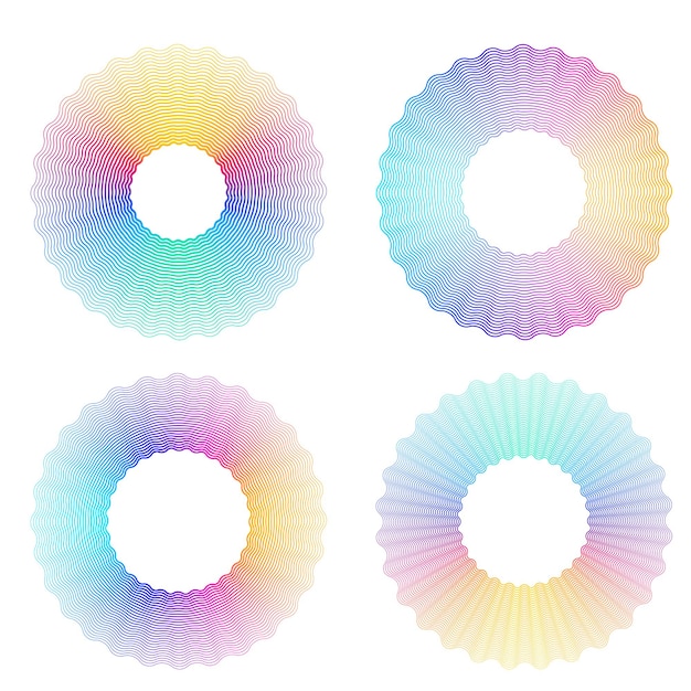Установить круг элемента дизайна Изолированное смелое векторное кольцо золотого цвета из абстрактных светящихся волнистых полос многих сверкающих вихрей, созданных с помощью векторной иллюстрации Blend Tool EPS10 для вашей презентации