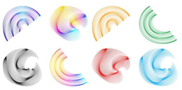 Impostare il cerchio dell'elemento di design colori vettoriali audaci isolati anello dorato da strisce ondulate bagliore astratto di molti vortici scintillanti creati utilizzando l'illustrazione vettoriale dello strumento di fusione eps10 per la presentazione