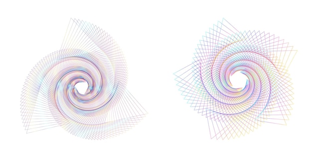 Impostare il cerchio dell'elemento di design colori vettoriali audaci isolati anello dorato da strisce ondulate bagliore astratto di molti vortici scintillanti creati utilizzando l'illustrazione vettoriale dello strumento di fusione eps10 per la presentazione