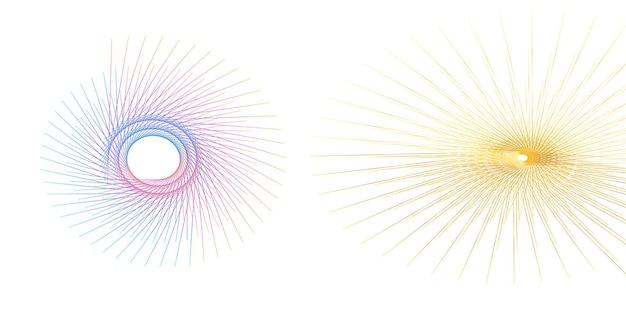 Vettore impostare il cerchio dell'elemento di design colori vettoriali audaci isolati anello dorato da strisce ondulate bagliore astratto di molti vortici scintillanti creati utilizzando l'illustrazione vettoriale dello strumento di fusione eps10 per la presentazione