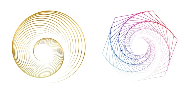 Impostare il cerchio dell'elemento di design colori vettoriali audaci isolati anello dorato da strisce ondulate bagliore astratto di molti vortici scintillanti creati utilizzando l'illustrazione vettoriale dello strumento di fusione eps10 per la presentazione