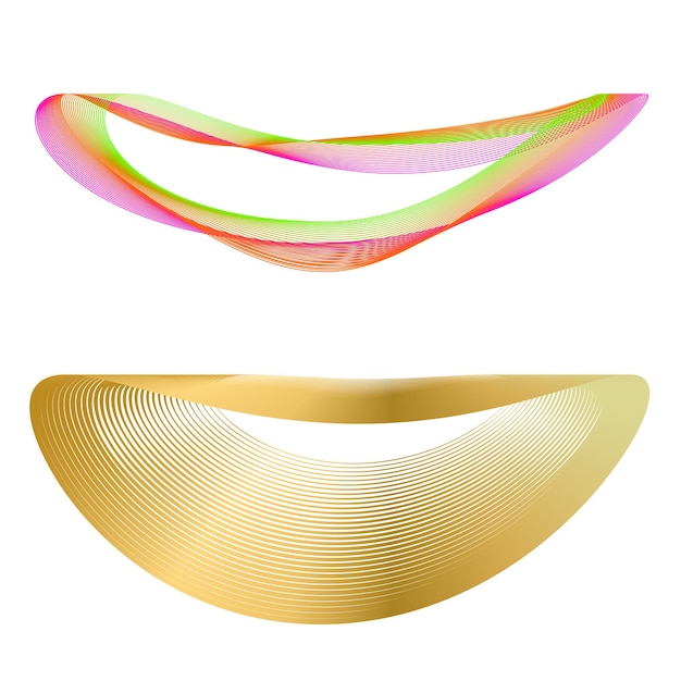 Elemento di progettazione del set cerchio colori vettoriali a grassetto isolati anello d'oro da strisce ondulate di luce astratta di molti vortici scintillanti creati utilizzando blend tool illustrazione vettoriale eps10 per la tua presentazione