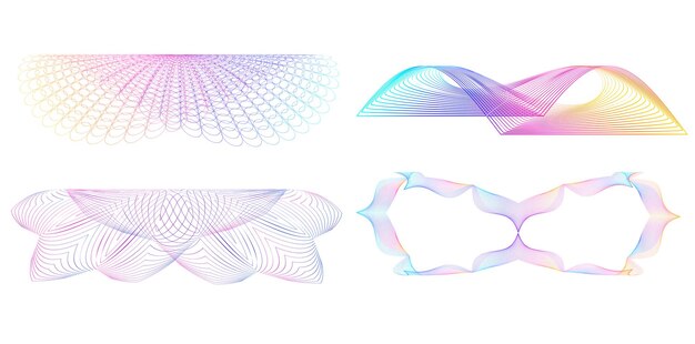 세트 디자인 요소 원 분리 된 대담한 터 색상 황금 반지에서 추상적인 반이는 파동 줄무 많은 반이는 소용돌이를 사용하여 만들어진 혼합 도구 터 일러스트레이션 EPS10 프레젠테이션을 위해