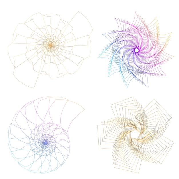 Vettore impostare il cerchio dell'elemento di design colori vettoriali audaci isolati anello dorato da strisce ondulate bagliore astratto di molti vortici scintillanti creati utilizzando l'illustrazione vettoriale dello strumento di fusione eps10 per la presentazione