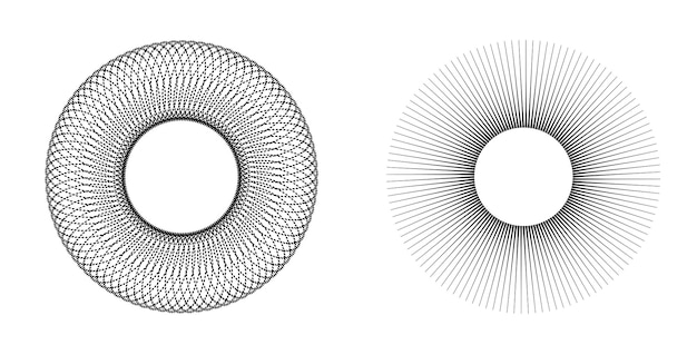 Vettore impostare il cerchio dell'elemento di design colori vettoriali audaci isolati anello dorato da strisce ondulate bagliore astratto di molti vortici scintillanti creati utilizzando l'illustrazione vettoriale dello strumento di fusione eps10 per la presentazione