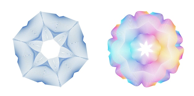 Impostare il cerchio dell'elemento di design colori vettoriali audaci isolati anello dorato da strisce ondulate bagliore astratto di molti vortici scintillanti creati utilizzando l'illustrazione vettoriale dello strumento di fusione eps10 per la presentazione