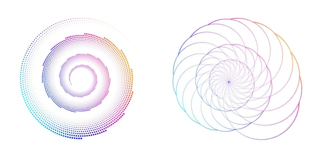 Impostare il cerchio dell'elemento di design colori vettoriali audaci isolati anello dorato da strisce ondulate bagliore astratto di molti vortici scintillanti creati utilizzando l'illustrazione vettoriale dello strumento di fusione eps10 per la presentazione