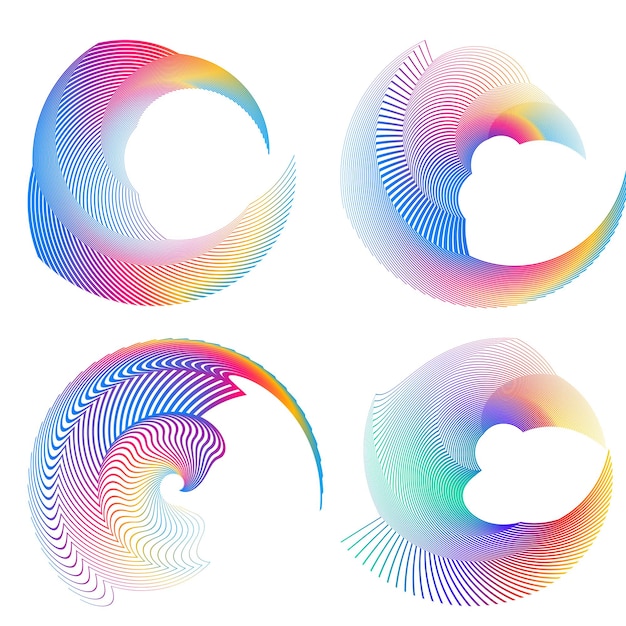 Impostare il cerchio dell'elemento di design colori vettoriali audaci isolati anello dorato da strisce ondulate bagliore astratto di molti vortici scintillanti creati utilizzando l'illustrazione vettoriale dello strumento di fusione eps10 per la presentazione