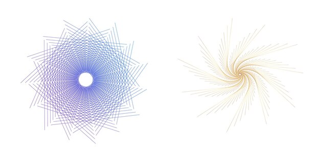Вектор Установить круг элемента дизайна изолированное смелое векторное кольцо золотого цвета из абстрактных светящихся волнистых полос многих сверкающих вихрей, созданных с помощью векторной иллюстрации blend tool eps10 для вашей презентации
