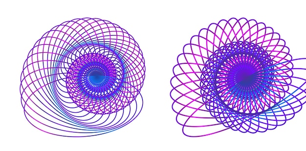 Установите круг элемента дизайна изолированное жирное векторное кольцо из абстрактных светящихся волнистых полос из множества сверкающих вихрей, созданных с помощью векторной иллюстрации blend tool eps10 для вашей презентации