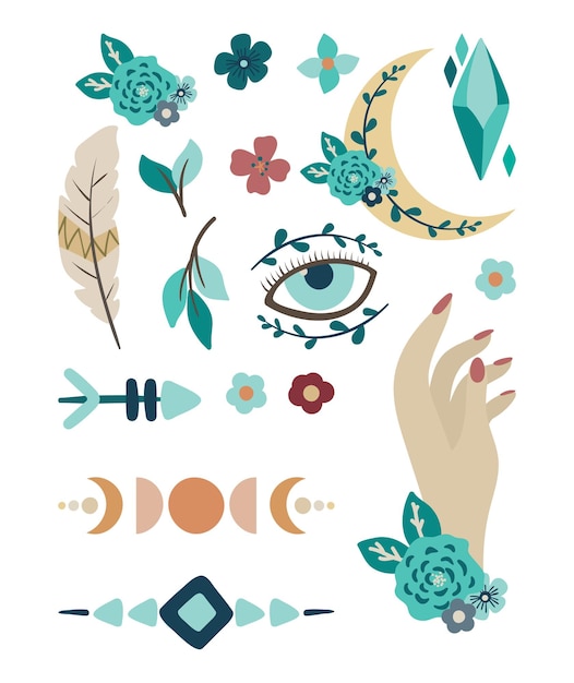 Set of design elements in boho style Vector illustration