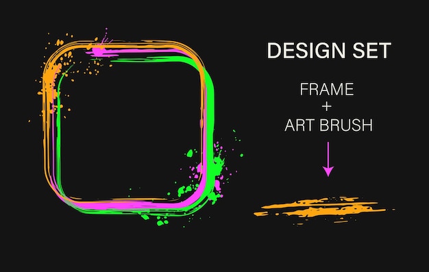 set of design elements square frame art brush