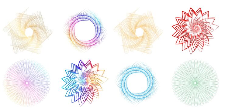 Vector 디자인 요소 기호 설정 흰색 배경에 편집 가능한 하프톤 프레임 점 원 패턴 벡터 그림 검정 임의 점이 있는 10 프레임 라운드 테두리 하프톤 원 점 텍스트를 사용하는 아이콘