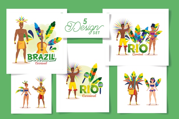 Vector set  designs of brazil carnival with people