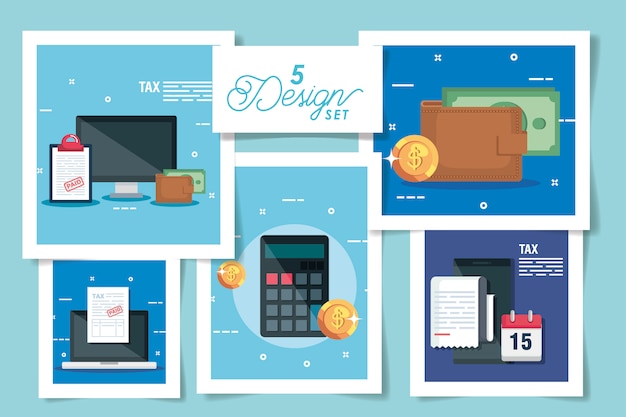 Set  designs of tax and icons