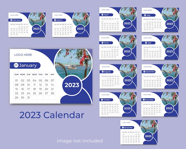 Set Desk Calendar 2023 template Creative design 12Months