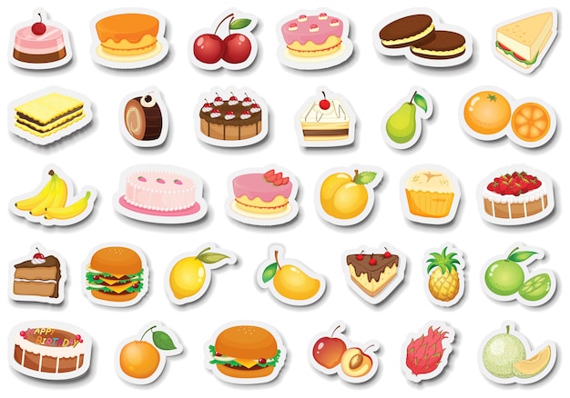 Set of dessert and fruit sticker vector illustration
