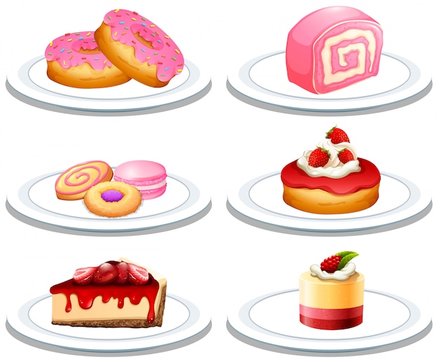 Vector set of dessert on plate