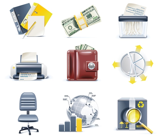 Set of detailed business icons in blue and yellow colours