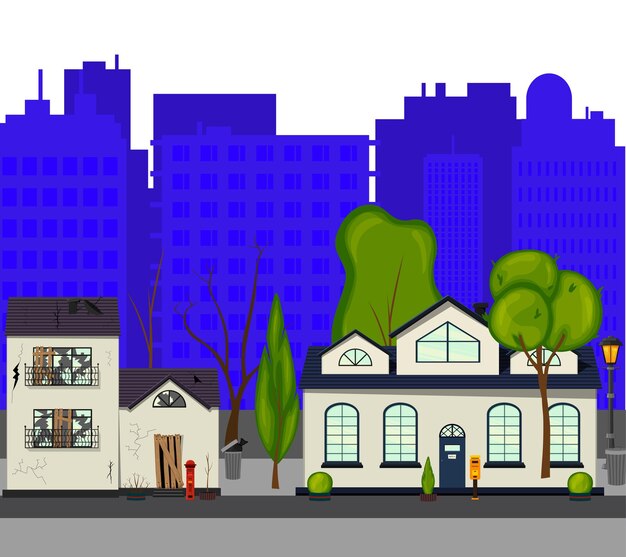 Set of detailed colorful cottage houses flat style modern buildings vector illustration