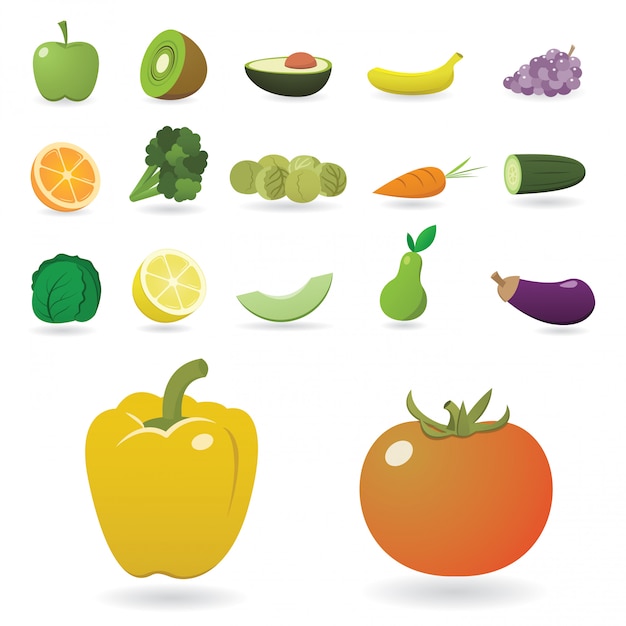 Set of detailed fruits and vegetables