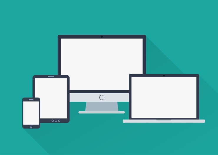 Vector set of devices with blank screens in flat style.  illustration