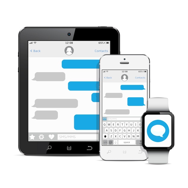 Set di dispositivi con app di messaggistica sms
