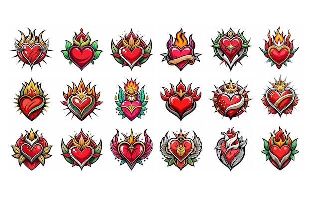 Vector set of devil heart tattoo