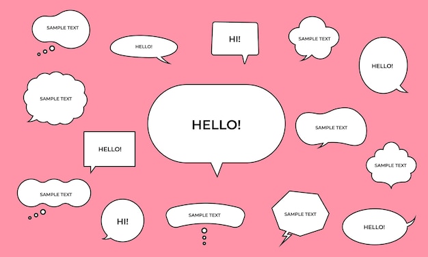 Set of dialog bubbles of different shapes and colors on an isolated background Doodle Hand drawn vector collection Speech bubble speech balloon Vector EPS 10